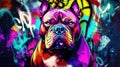 Colorful Pitbull Portrait with Graffiti Background