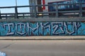 A graffiti with stylized letters