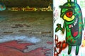 Graffiti pillar with green alien