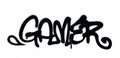 Graffiti tag gamer sprayed with leak in black on white