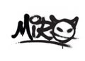 Graffiti tag miro sprayed with leak in black on white