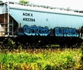 Graffiti train track blue spray paint