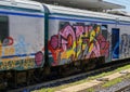 Graffiti on a train in the trainstation in Camogli, Northern Italy Royalty Free Stock Photo