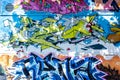 Graffiti, urban art in the city, abstract fantasy writings on mural in Dusseldorf, Germany