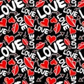 Graffiti Valentine Day on a black background seamless background texture grunge