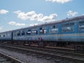 Graffiti and vandalism on old abandoned train Royalty Free Stock Photo