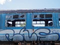 Graffiti and vandalism on old abandoned train Royalty Free Stock Photo