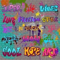 Graffiti vector graffito of brushstroke lettering or graphic grunge typography illustration set of street text with love