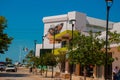 Graffiti on the wall of a building in the city Campeche, drawing a male head and a dog. San Francisco de Campeche, Mexico. Royalty Free Stock Photo