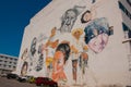 Graffiti on the wall of a building in the city Campeche, drawing portraits of people. San Francisco de Campeche, Mexico. Royalty Free Stock Photo