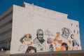 Graffiti on the wall of a building in the city Campeche, drawing portraits of people. San Francisco de Campeche, Mexico. Royalty Free Stock Photo