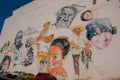 Graffiti on the wall of a building in the city Campeche, drawing portraits of people. San Francisco de Campeche, Mexico. Royalty Free Stock Photo