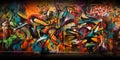 Graffiti on the wall. Colorful abstract background. 3d rendering