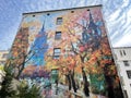 Moscow, Russia, August, 20, 2021.Graffiti on the wall of a house with an image of the city in Bolshoy Afanasyevsky Lane. Russia, M