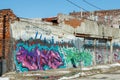 Graffiti wall on the side of an old warehouse building in Kansas City, USA Royalty Free Stock Photo