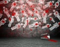 Graffiti wall with war symbol, street background