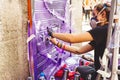 Graffiti woman with mask, spray painting