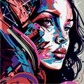 Graffiti woman vector illustration. Pop art modern graphic design street art