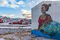 Graffiti with women and polar bear on the wall in living quarte