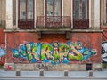Graffiti work art on a old building in Bucharest Royalty Free Stock Photo