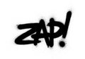 Graffiti zap word sprayed in black over white