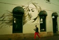 A graffitied house-The portrait of a beautiful woman on the wall