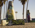 Graffitied Walls on Beach Royalty Free Stock Photo