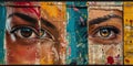 Graffitti Eyes-Enchanted Gaze: Eyes Dappled With Paint. Generative AI