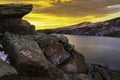 Graffitti on the rocks overlooking Horsetooth Reservoir Ft Collins Colorado Royalty Free Stock Photo