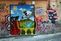 Neapolitan street art featuring pulcinella Naples Italy 