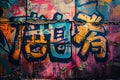 grafitti textured wall. colorful. graffiti wall. japanese writings