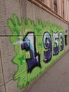 Grafitty on the building of old post from the centre of Pitesti Royalty Free Stock Photo