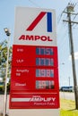 Grafton, Australia - 2022-04-11 Ampol petrol service station display with fuel prices