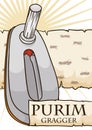 Gragger over Ancient Scroll of Esther for Purim Celebration, Vector Illustration