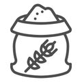 Grain bag line icon. Opened wheat flour sack symbol, outline style pictogram on white background. Agriculture or farming