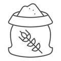 Grain bag thin line icon. Opened wheat flour sack symbol, outline style pictogram on white background. Agriculture or