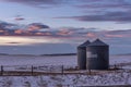 Prairie grain bins at sunset, Alberta Royalty Free Stock Photo