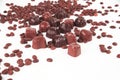 Grain black coffee and chocolate candy on a white background Royalty Free Stock Photo