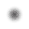 Grain circle gradient. Stippled round shape. Radial stochastic dotwork texture. Random grunge noise background. Black