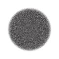 Grain circle gradient. Stippled round shape. Radial stochastic dotwork texture. Random grunge noise background. Black
