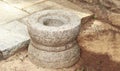 Grain grinding machine made of stone Crushed wheat Royalty Free Stock Photo