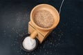 Grain mill on a black table