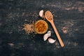 Grain Mustard. Spices On a white wooden background.