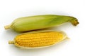 One peel corn and other unpeel corn on white background Royalty Free Stock Photo