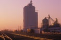 Grain silo co-op in KS at sunset