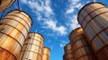 Grain silos against clear blue sky