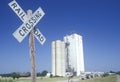 Grain silos and a railroad crossing in Hope, Arkansas