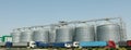 Grain silos Grain terminal. Agriculture business. Summer harvest