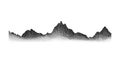 Grain stippled mountain range. Dotted landscape terrain silhouette. Black and white grainy hill chain. Grunge noise Royalty Free Stock Photo