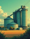 Grain storage facility featuring a pneumatic conveyor system and silos Royalty Free Stock Photo